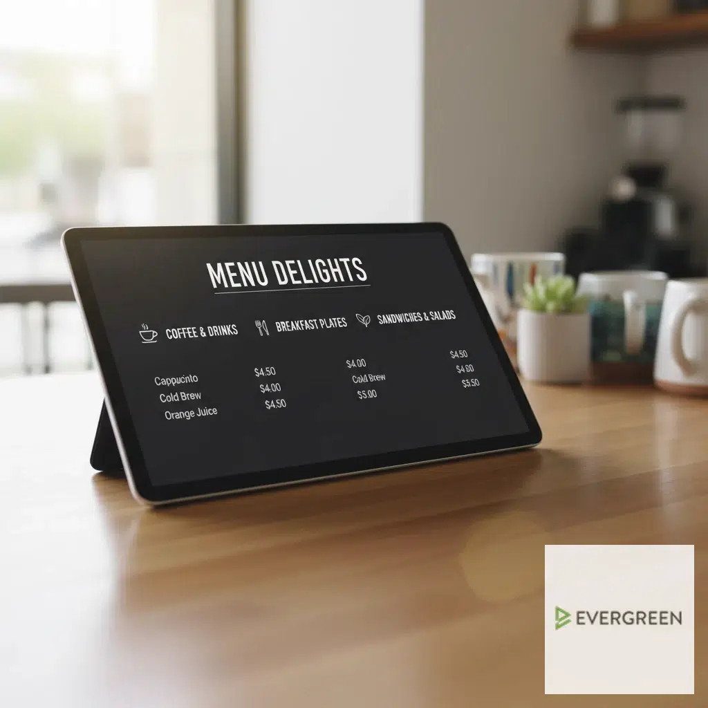 Digital menu display on cafe counter — best digital menu board small restaurant software